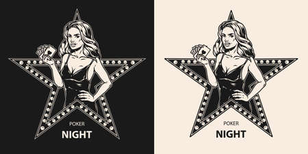 Poker night vintage monochrome logoのイラスト素材