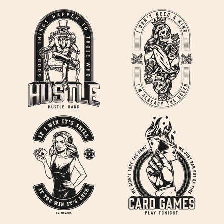 Vintage monochrome gambling badgesのイラスト素材