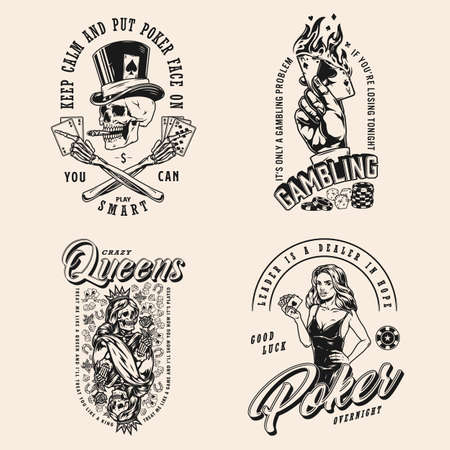 Poker game vintage monochrome labelsのイラスト素材