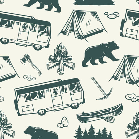 Summer camping vintage seamless patternのイラスト素材