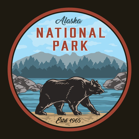 Alaska national park round colorful labelのイラスト素材
