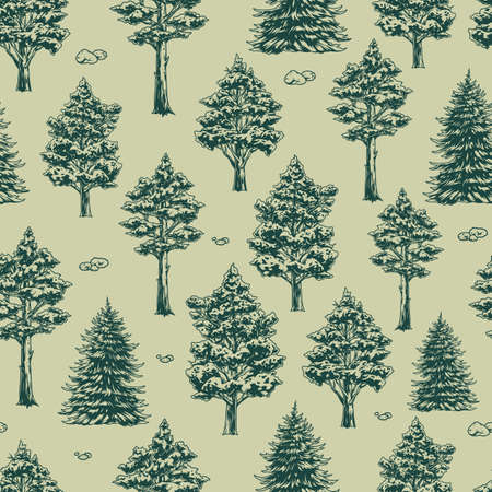 Forest monochrome vintage seamless patternのイラスト素材