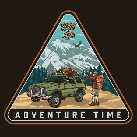 Adventure awaits colorful vintage printのイラスト素材