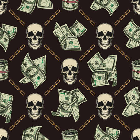 Vintage colorful money seamless patternのイラスト素材