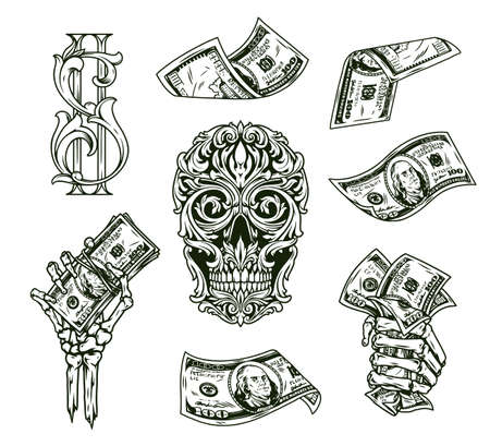 Money vintage monochrome compositionのイラスト素材