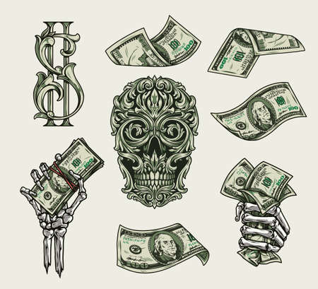 Money elements colorful vintage conceptのイラスト素材