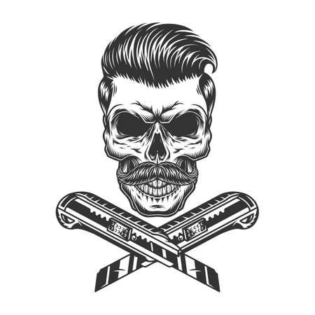 Crossed cutter knives and mustached skullのイラスト素材