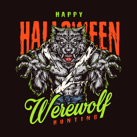 Halloween night vintage colorful designのイラスト素材