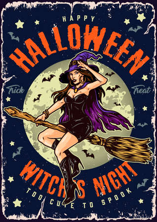 Halloween night vintage colorful posterのイラスト素材