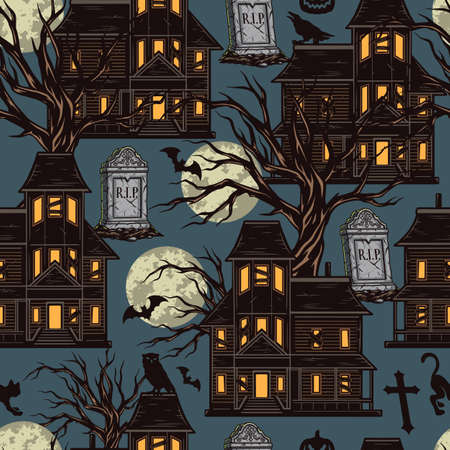 Halloween night vintage seamless patternのイラスト素材