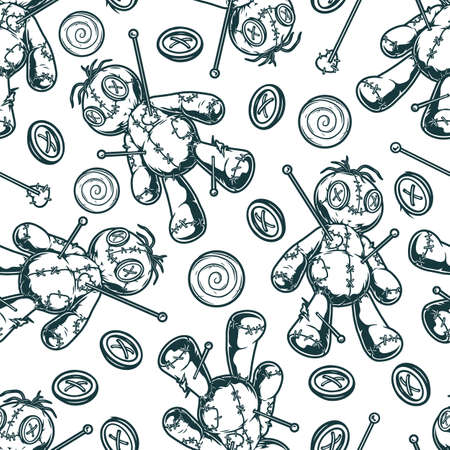 Halloween night monochrome seamless patternのイラスト素材