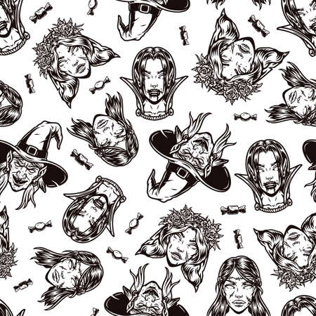 Halloween vintage seamless patternのイラスト素材