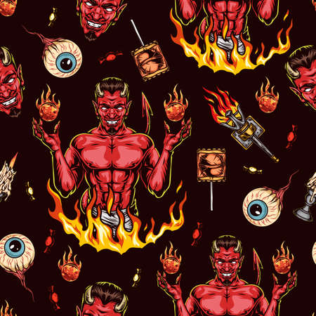 Halloween colorful vintage seamless patternのイラスト素材