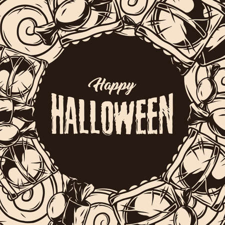 Happy Halloween vintage monochrome conceptのイラスト素材