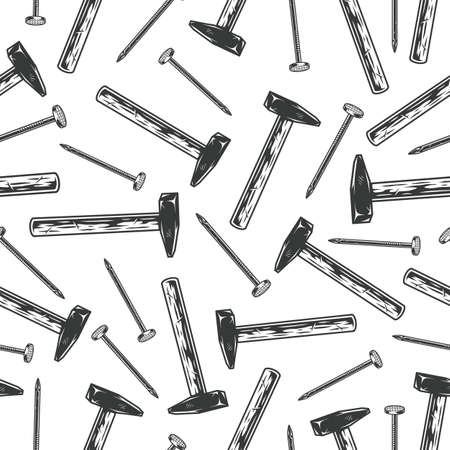 Carpenter tools vintage seamless patternのイラスト素材