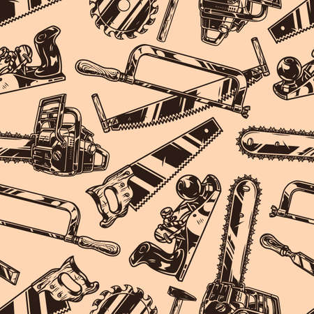 Carpenter tools vintage seamless patternのイラスト素材