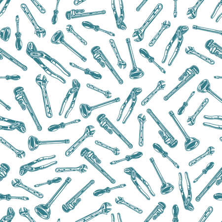Plumber tools vintage seamless patternのイラスト素材