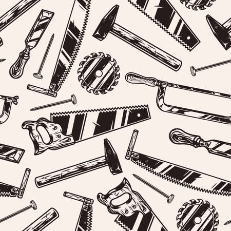 Caprenter tools vintage seamless patternのイラスト素材