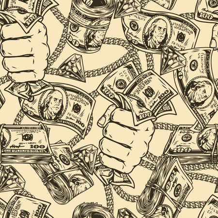 Money vintage monochrome seamless patternのイラスト素材