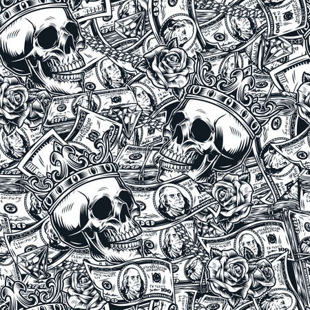 Money monochrome vintage seamless patternのイラスト素材