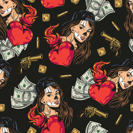 Money vintage colorful seamless patternのイラスト素材