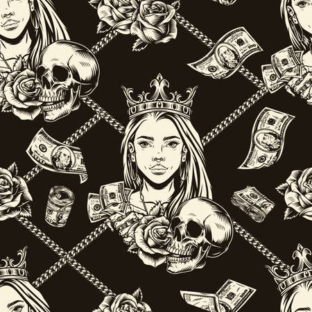 Money vintage monochrome seamless patternのイラスト素材