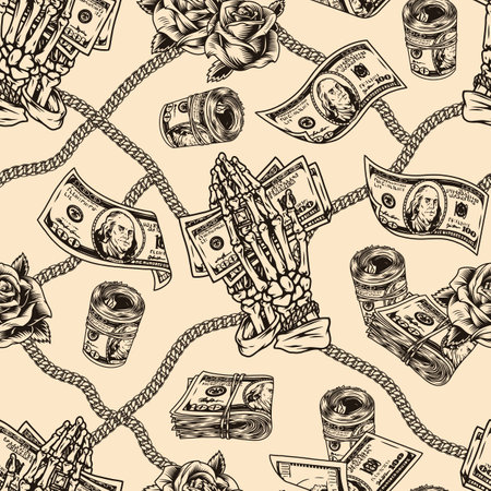 Money monochrome vintage seamless patternのイラスト素材