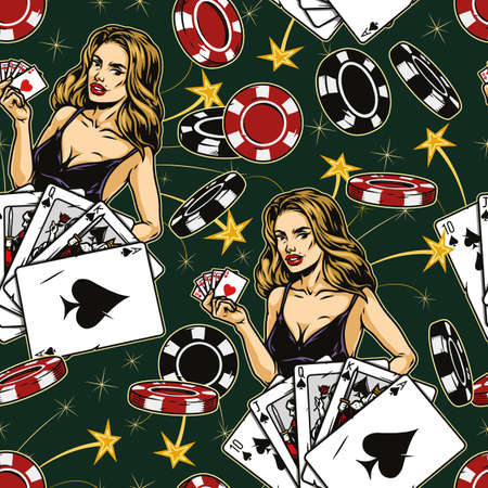 Gambling colorful vintage seamless patternのイラスト素材