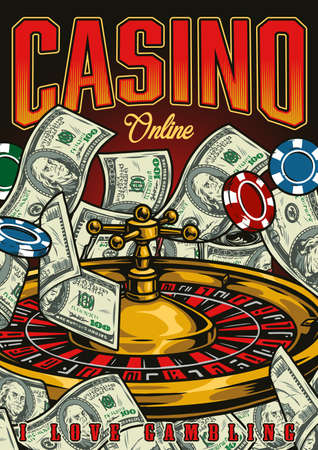Online casino vintage colorful posterのイラスト素材