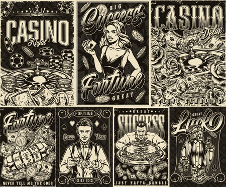 Gambling monochrome postersのイラスト素材