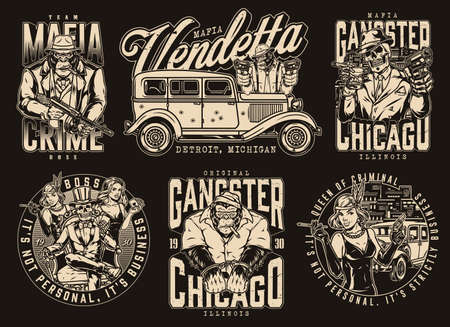 Mafia team monochrome label setのイラスト素材