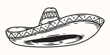 Sombrero hat in black and white colorsのイラスト素材