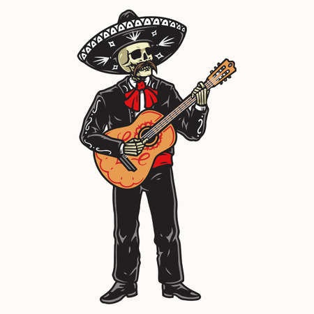 Mexican skeleton singer with guitarのイラスト素材