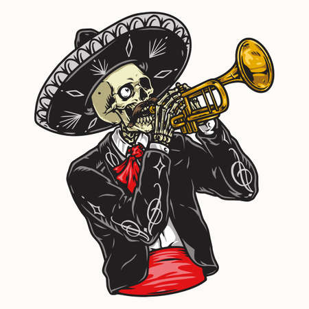 One eyed skeleton musician playing trumpetのイラスト素材