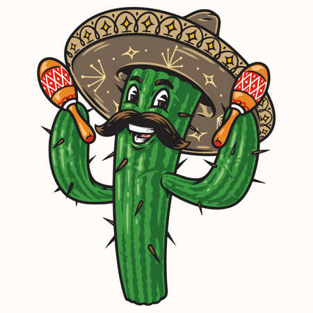 Cactus in sombrero shaking maracasのイラスト素材
