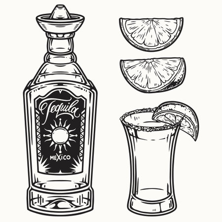 Monochrome design of tequila shot recipeのイラスト素材