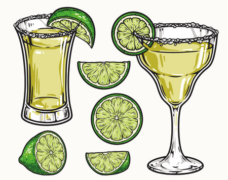 Tequila drinks with salt and limeのイラスト素材