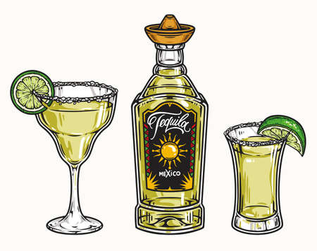 Colorful collection of drinks from tequilaのイラスト素材