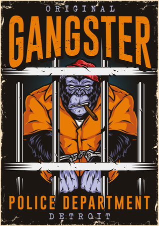 Angry gorilla prisoner vintage posterのイラスト素材