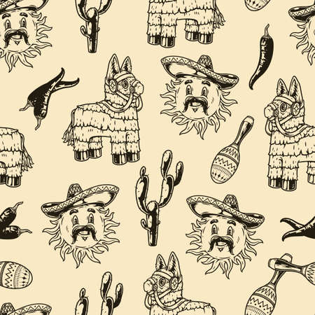 Pinata and sun vintage patternのイラスト素材