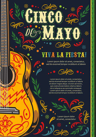 Mexican fiesta poster with guitarのイラスト素材