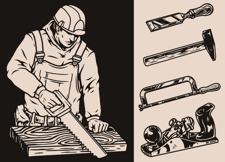 Furniture maker and tools elements setのイラスト素材