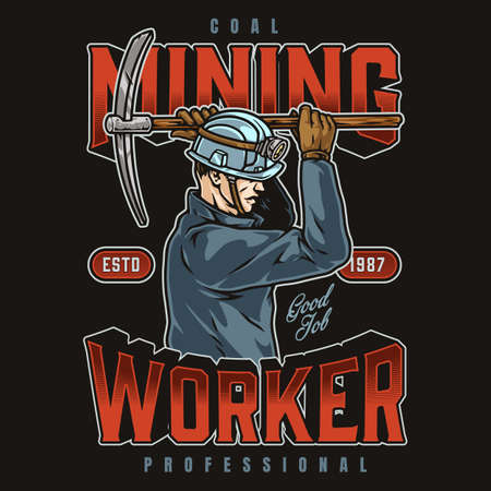 Coal mining worker vintage labelのイラスト素材
