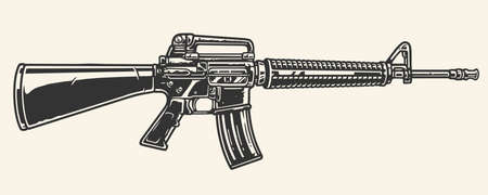 Rifle M-16 element vintage monochromeのイラスト素材