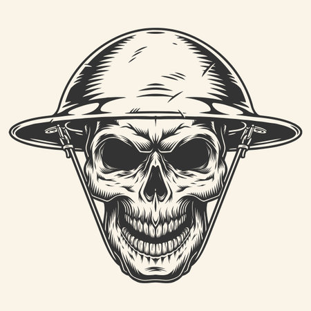 Military skull vintage sticker monochromeのイラスト素材