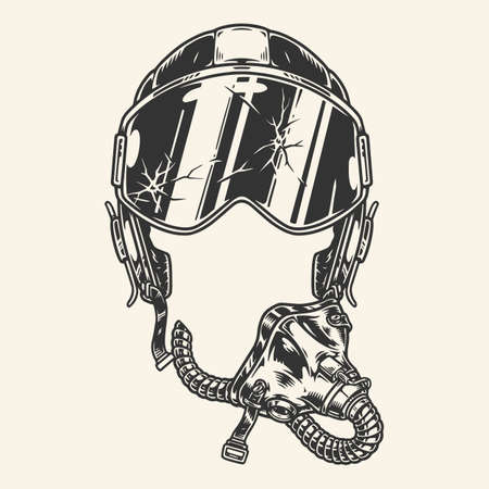 Aviator helmet emblem monochrome vintageのイラスト素材