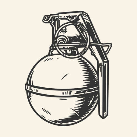 Hand grenade vintage label monochromeのイラスト素材