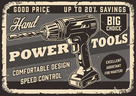 Monochrome poster with hand cordless drillのイラスト素材