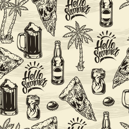 Hello summer monochrome seamless patternのイラスト素材