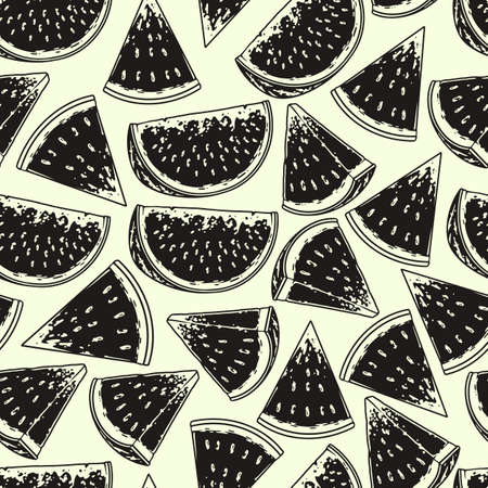 Watermelon pattern seamless monochrome vintageのイラスト素材